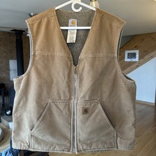 Carhartt Men s Light Brown Sherpa-Lined Full Zip Workwear Vest w/ Pockets XL