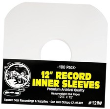 Acid-Free Heavyweight Paper Inner Sleeves for 12" Vinyl - Archival Quality 100