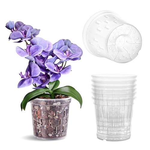 6 Pack Orchid Pot 5 Inch Clear Flower Pot Plastic Plant Pots Planter with Dra...