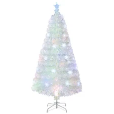 5FT Pre-Lit Fiber Optic Christmas Tree White Artificial Xmas Tree w/ Leaves
