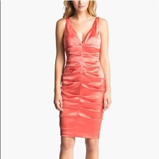 Xscape Ruched Stretch Satin Sheath Dress SZ 4 Orange