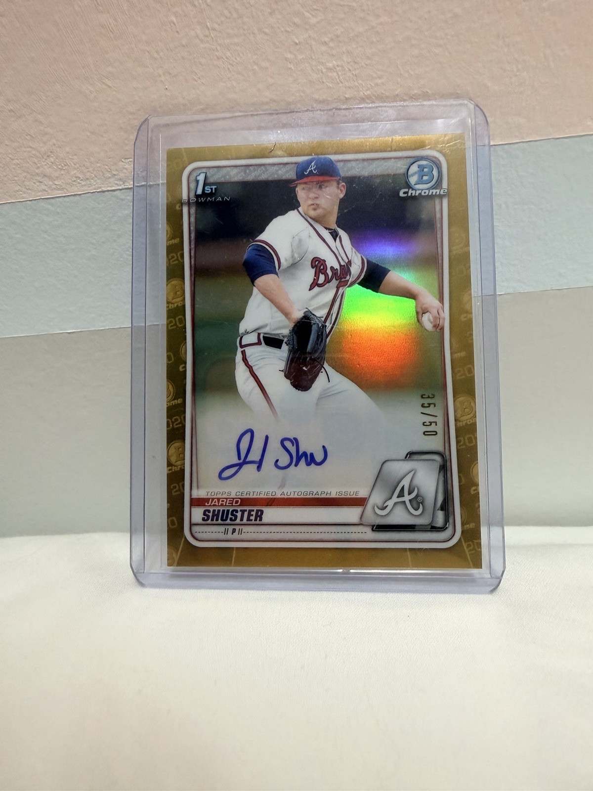 2020 Bowman Chrome Jared Shuster ROOKIE Auto #CDA-JS “True” Gold Refractor 35/50