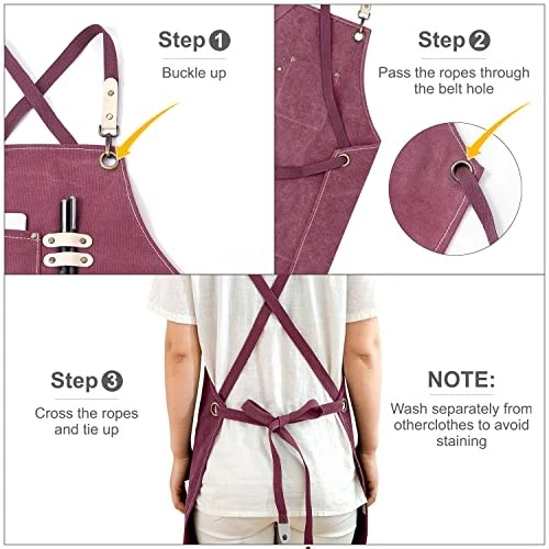 Cotton Canvas Cross Back Apron for Art Painting Garden Chef Bartender Purple - Image 4 of 4