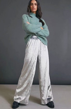 NWOT Anthropologie Maeve Women s Silver Velvet Wide-Leg Pull-On Pants Size S
