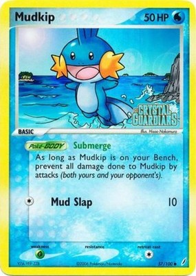 1x Mudkip - 57/100 - Common - Reverse Holo Moderately Played Pokemon EX - Crysta