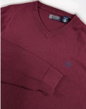 Chaps Sweater Mens XL Maroon Red V-Neck Pullover Embroidered Logo Classic Knit