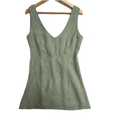 Industria Women’s S Dress Made In Italy Linen Sage Green Sleeveless V Neck Mini