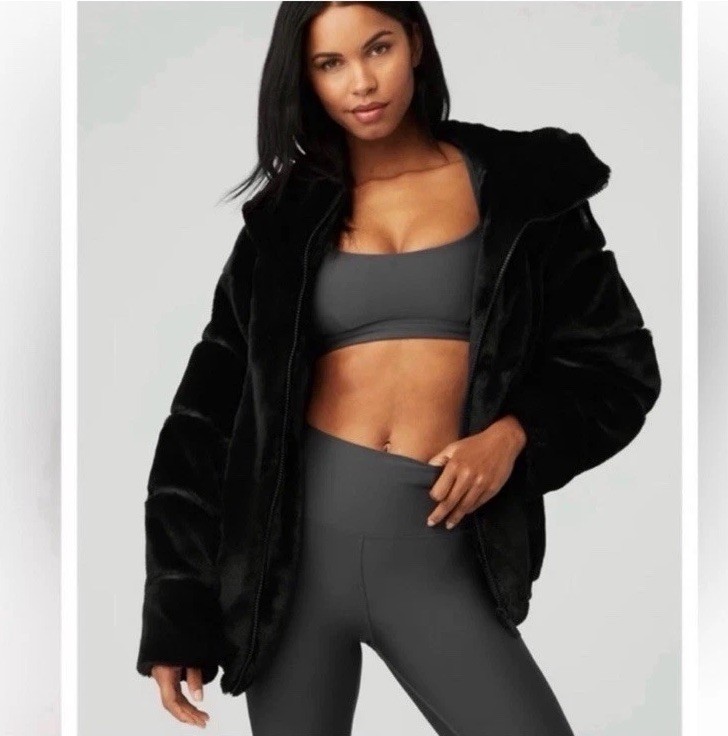 ALO Yoga Black Knockout Faux Fur Jacket Coat SZ XXS | eBay