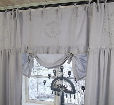 Raff Gardine CRYSTAL NY GRAU 180x90 Spitze bestickt LillaBelle Landhaus Curtain - Bild 1 von 4