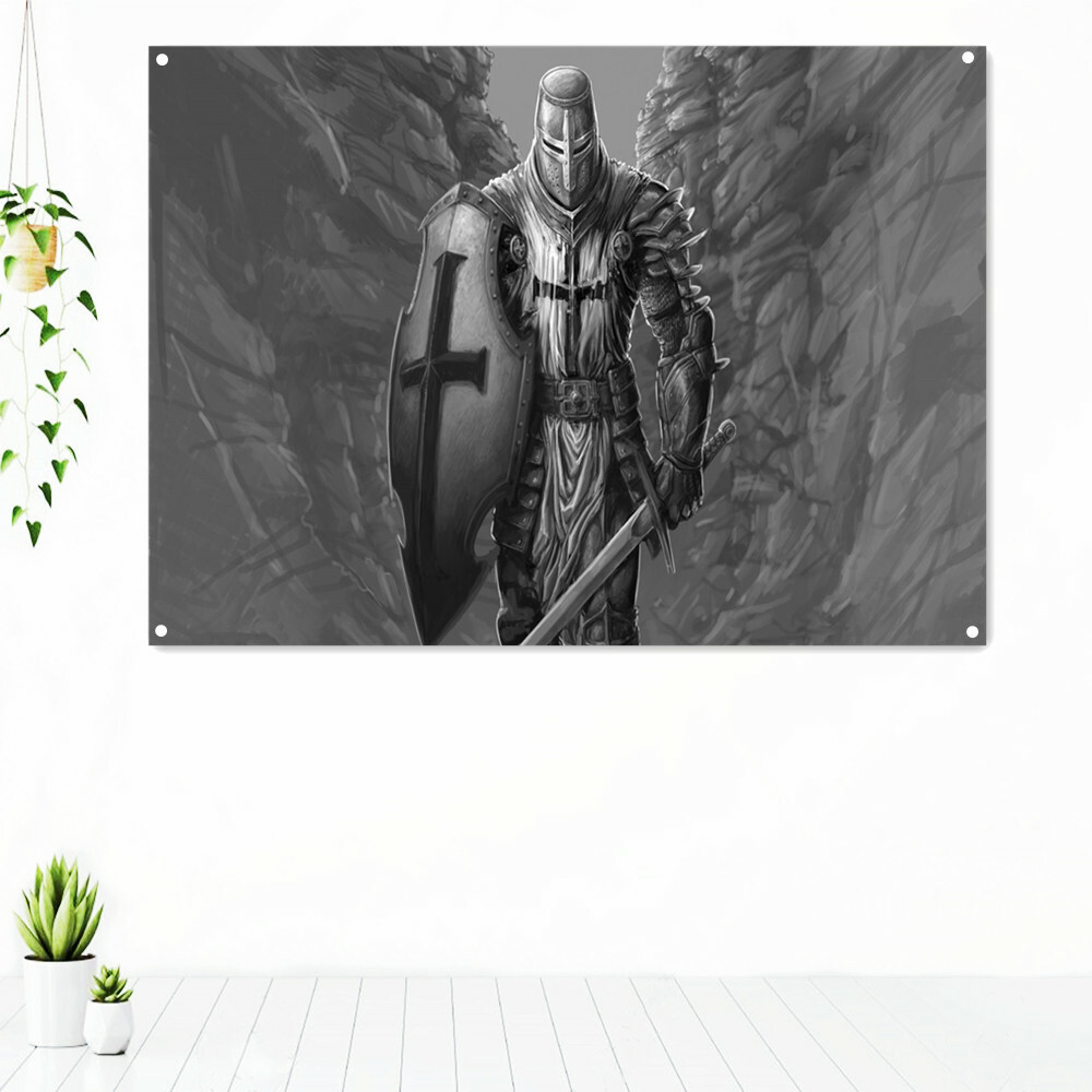 Knight Templar Warrior Art Poster Wall Hanging Painting Decorative Banner Flag