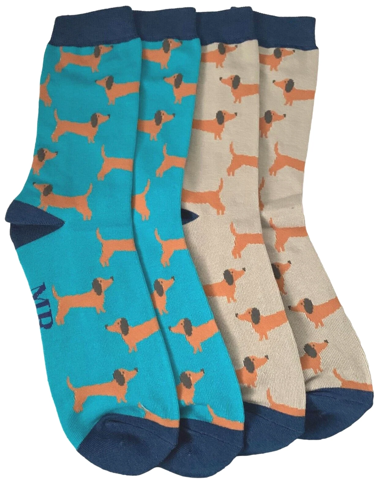 Mens Socks Dachshund Sausage Dog 2 Pair Multi Pack Dogs Blue Grey Bamboo Cotton