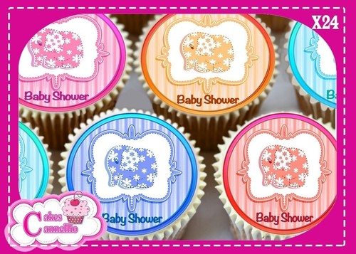 Edible Icing Sheet 24 X Baby Shower Mixed Elephant Cupcake Toppers