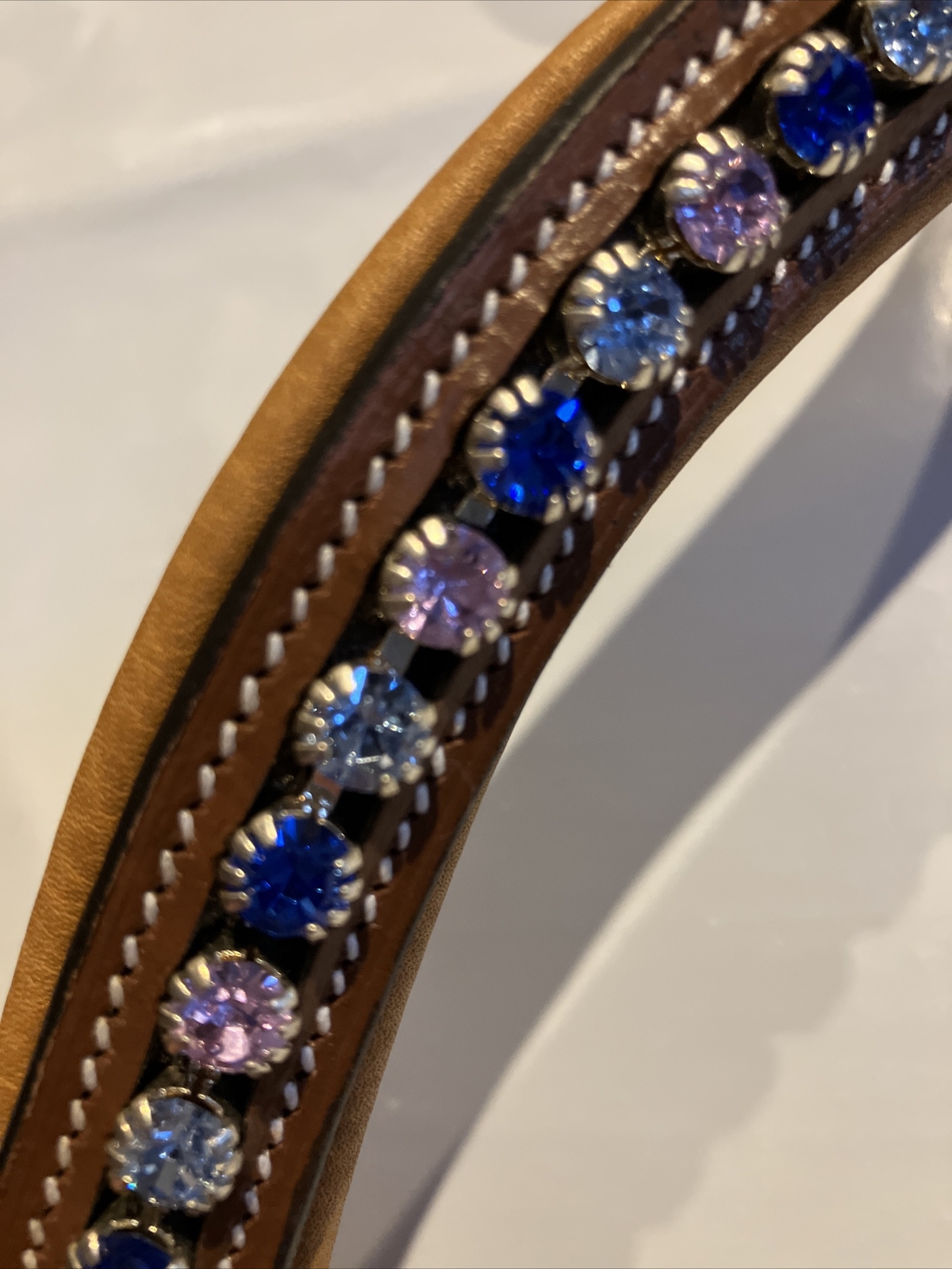 ExionPro Curved Padded Crystal Decorated Tan leather Browband Bling - Full