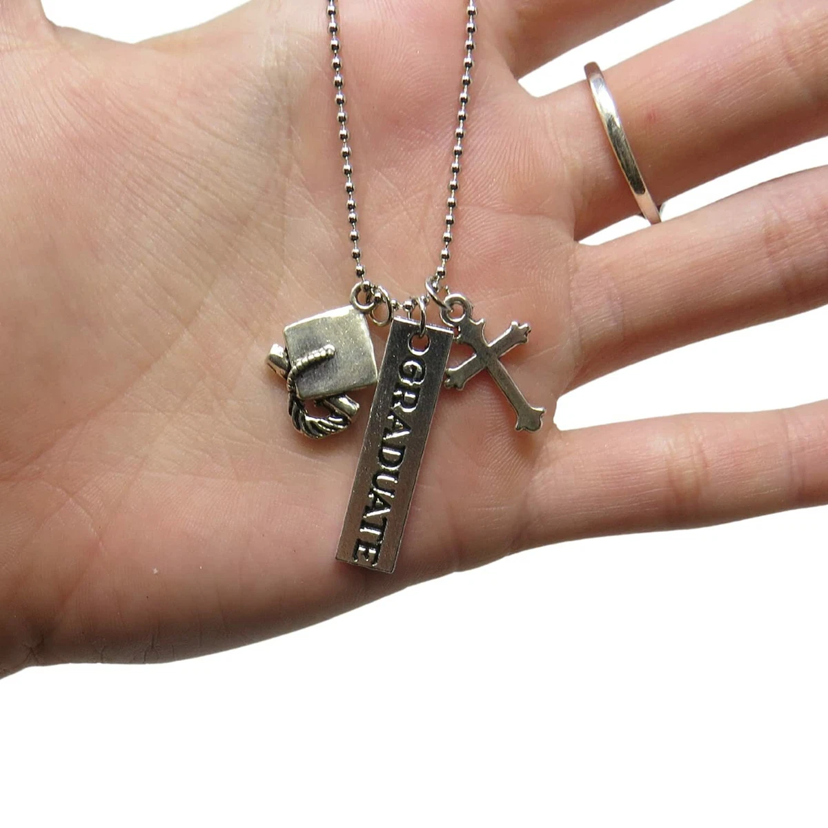 2021 Graduation Gift Pendant Necklace with Graduate Cross and Cap Charm 18 In