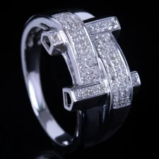 New Mens Silver Plated 14k White Gold Finish Real 0.45 Ct Diamond Ring Jewelry