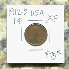 USA - BEAUTIFUL HISTORICAL LINCOLN WHEAT PENNY, 1912 - S, KM# 132