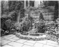 Close-up of fountain at rear of Mr & Mrs Morgan's garden ; sculptu- Old Photo