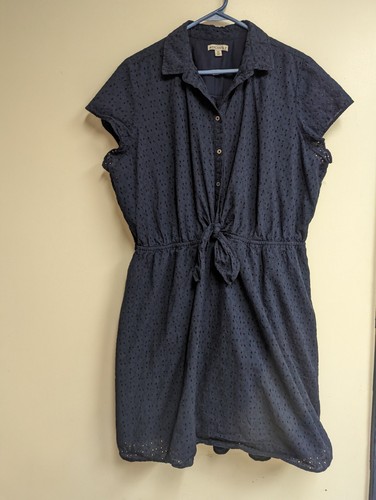 J. Crew Mercantile Navy Blue Eyelet Collared Tie-Front Dress Size 2X - 第 1/6 張圖片