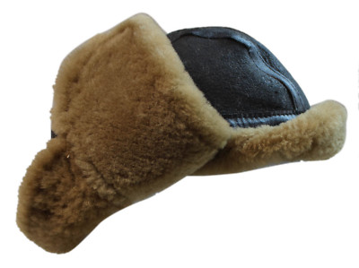 Men B3 Brown Cream Hat RAF Aviator Shearling Sheepskin WW2 Flying Trapper Hat