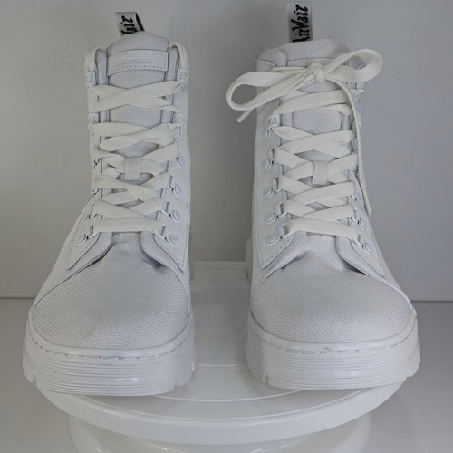 DR. MARTENS COMBS W WOMENS US 11 WHITE ON WHITE CANVAS COMBAT BOOTS DOC'S - Picture 5 of 23
