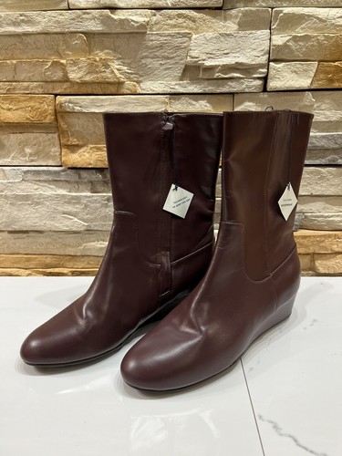 Cole Haan Chocolate Brown Leather Zip Mid Calf Boots Women's Size 7.5B E15-BT - Picture 3 of 13