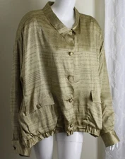 AS IS Nancy Heller Sz 3X GOLD Silk Charmeuse Script Latin Art-to-Wear Jacket