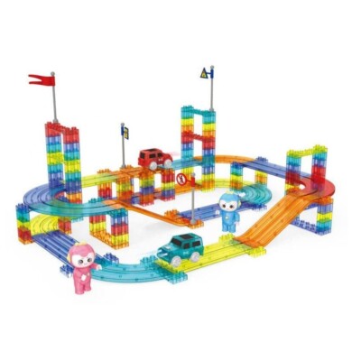 Magnetfliesen Rennbahn Magnet Spielzeug großes Set kompatibel mit Duplo Blöcken