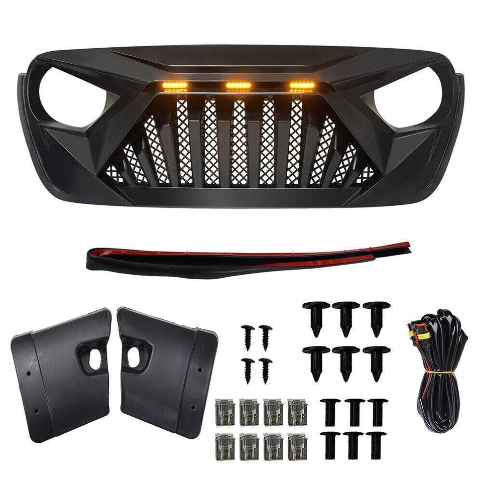 Matte Black Goliath Grille w/LED Amber Lights For 18-21 Jeep Gladiator JT Foto 2 de 4