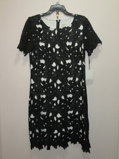 CALVIN KLEIN WOMENS DRESS EMBROIDERED FLORAL BLACK & WHITE SIZE 8