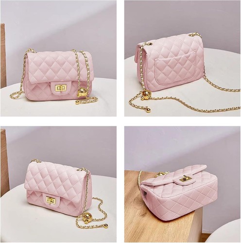 Diamond Chain Shoulder Crossbody Bag, Fashionable Women's Leather Tote Pink - Picture 2 of 6