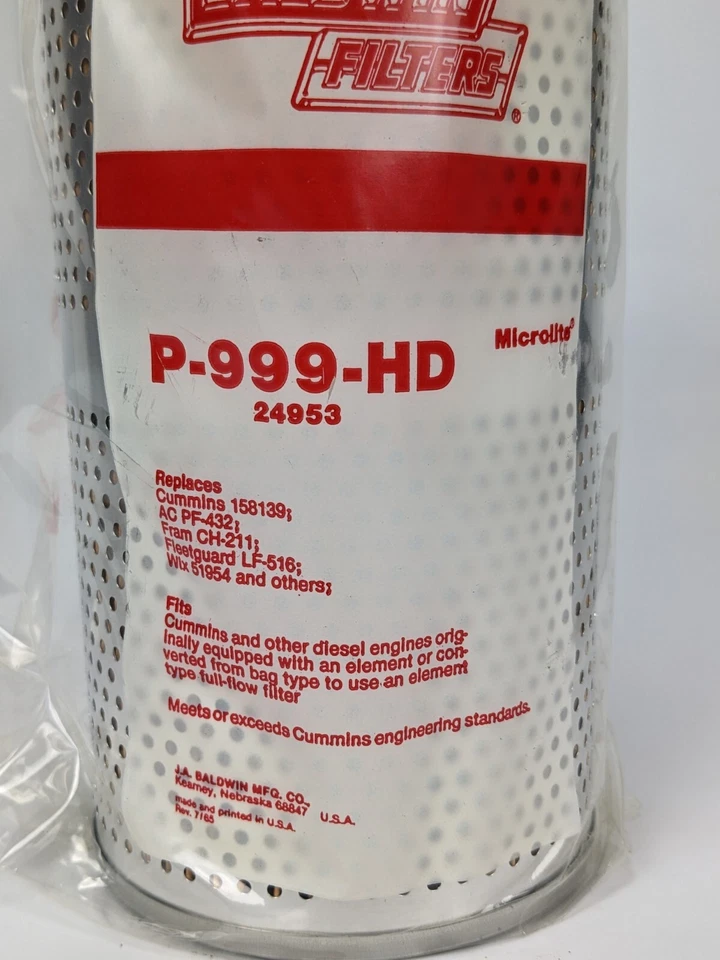 Cartucho de filtro de aceite Baldwin P-999-HD - 158139 PF-432 CH-211 LF-516 51954 Foto 2 de 4