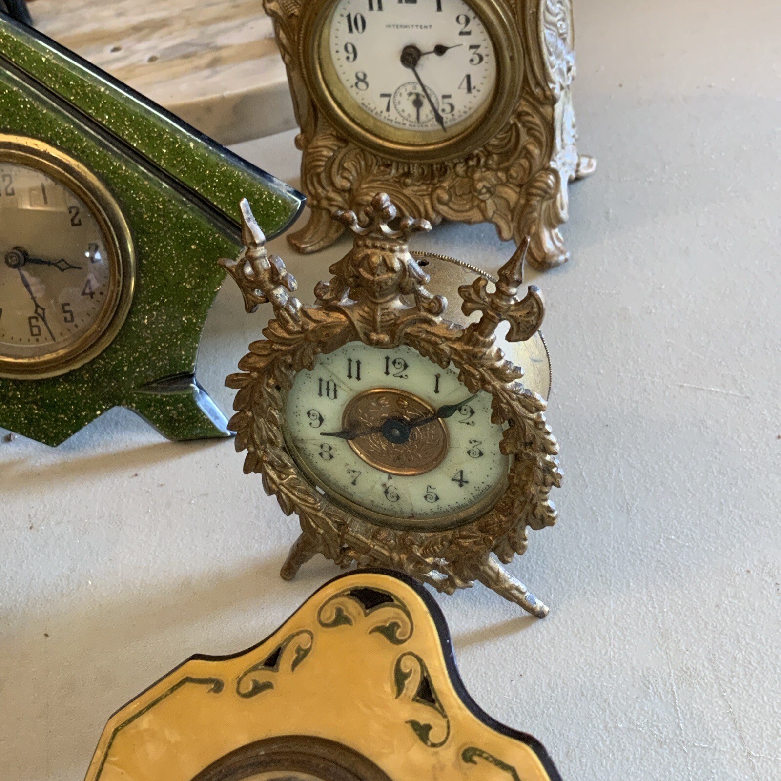 Huge Lot Of Vintage Antique Alarm Novelty Clock Parts Movements Case