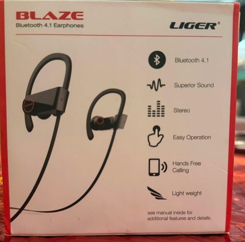 Liger BLAZE Bluetooth 4.1 Earphones Sweatproof Wireless Earbuds Noise Cancelling - Photo 2 sur 10