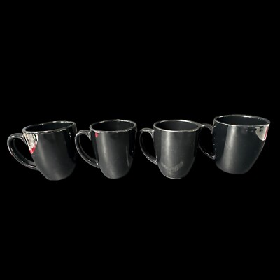 Black Corelle Coordinates Gloss Stoneware Coffee/Tea Mugs/Cups 12 Oz Set Of 4