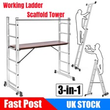 3 IN 1 Large Working Platform Ladder Decorator Work Bench Folding Scaffold Tower