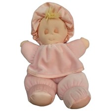 Eden Pink Pastel Velour Plush Satin Trim Yellow Yarn Hair Sleeping Eyes Doll EUC