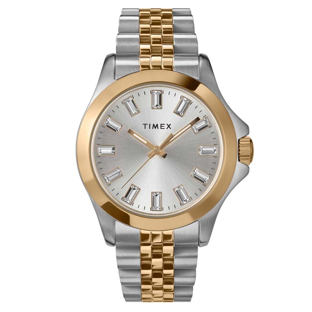 Ladies Stunning Timex Kaia Bi Colour Gold & Steel Watch Baguette Crystal Dial