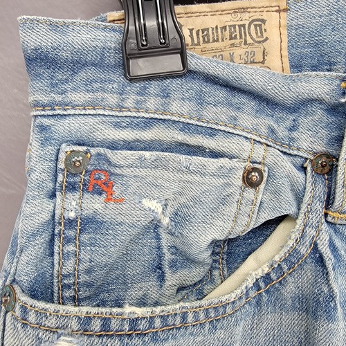 Polo Ralph Lauren Mens Jeans Classic Fit 33 Heavily Distressed Blue 34x32.5 - Picture 10 of 11