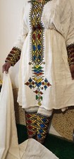 Ethiopian eritrean traditional dress with pants set and scarf. Three pieces ver