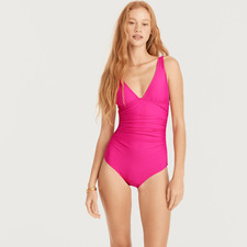 J Crew Womens Plus Size 22 Ruched V Neck One-Piece Swimsuit in Fuchsia 118 2463