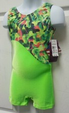 Motionwear Gymnastic shorty unitard lime velvet foiled print int. child 6x-7
