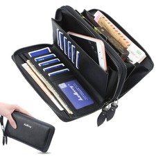 Mens Long Leather Wallet Zipper Large Phone Holder Bag Business Clutch Handbag