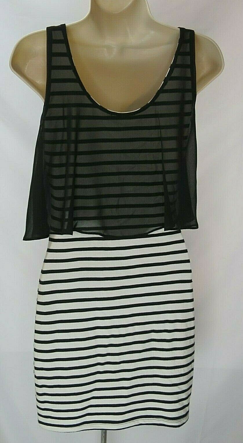 Pattern Making On Neckline Women's Maitai Dress Size S Black & White Sleeveless Scoop Neck Striped ...