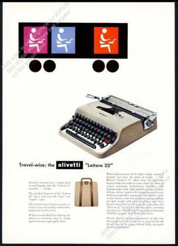 1953 Olivetti Lettera 22 typewriter photo & modern graphic design vtg print ad - Picture 1 of 7