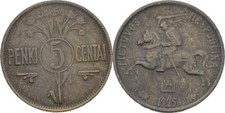 Litauen 5 Centai 1925  Original M&uuml;nze #O368