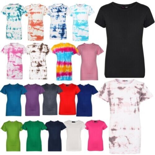Kids Girls T Shirts Cotton Plain School T-Shirt Top New Age 2-13 Yr