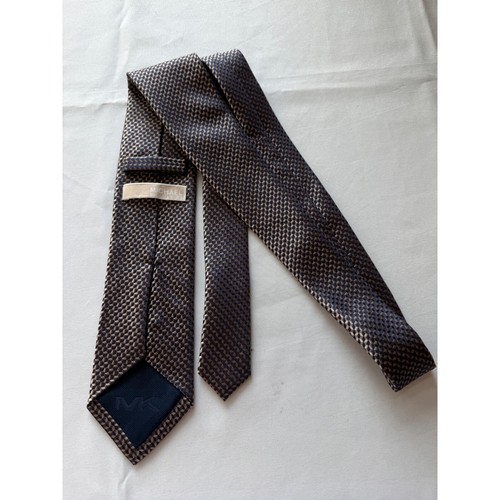 Michael Kors Silk Necktie Brown Blue Geometric Pattern Business - Picture 3 of 6