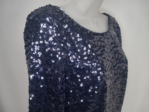 JESSICA SIMPSON Sheath Dress Size 6 w/Tags Navy Blue Long Sleeve Sequin Zip - Picture 10 of 15