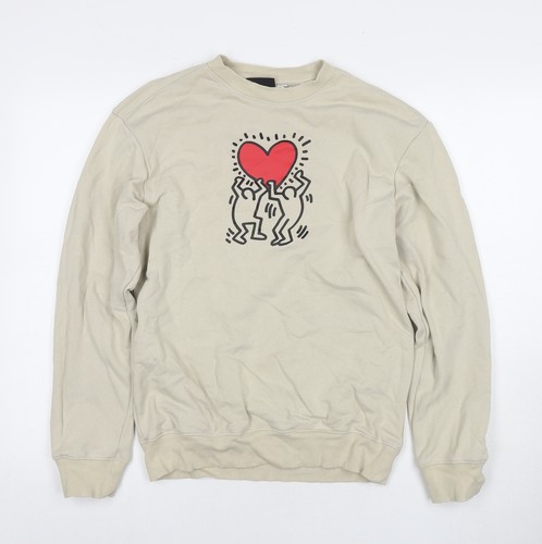 H&M Womens Beige Cotton Pullover Sweatshirt Size XS Pullover - Hearts - 第 1/10 張圖片
