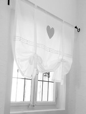 Raffrollo 210 cm breit Raffgardine Gardine Spitze Herz Landhaus Leinenmischung